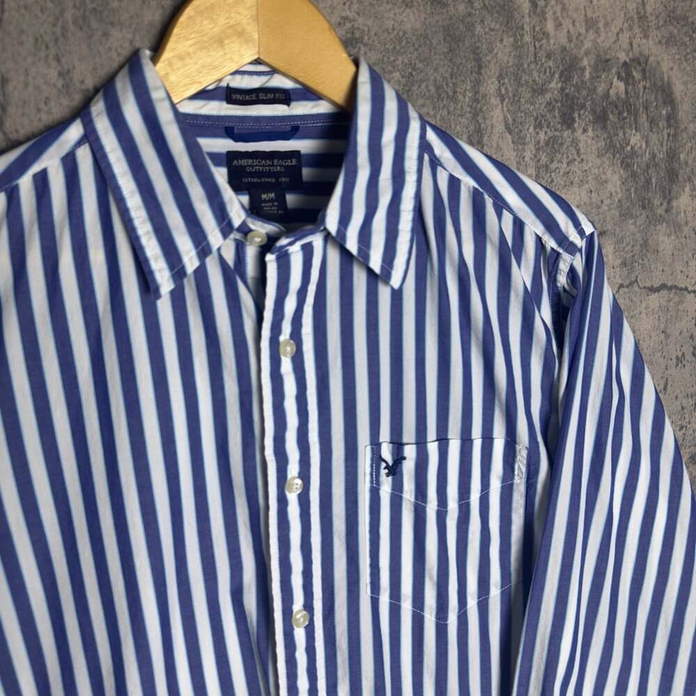 American Eagle Outfitters Vintage Blue Striped Long Sleeve Button Down Size M